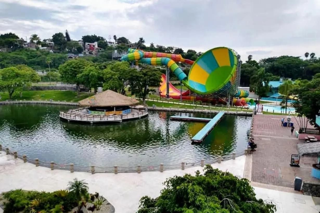 Restaurant pavilion on the lake at Hurricane Harbor Oaxtepec
